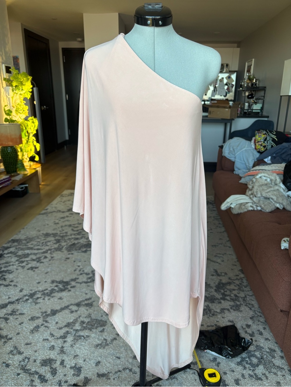 Nasty Gal One-Shoulder Asymmetrical Cape Dress in Blush